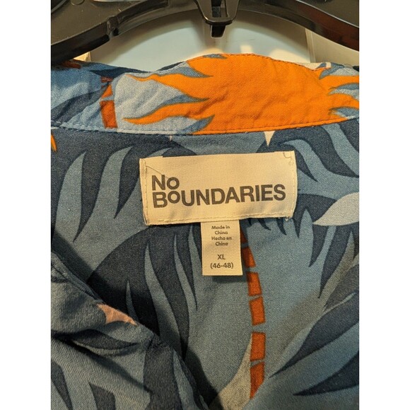 No Boundaries Men’s XL Blue Orange Tropical Hawaiian Button Up Shirt Sun Palms - Picture 4 of 10